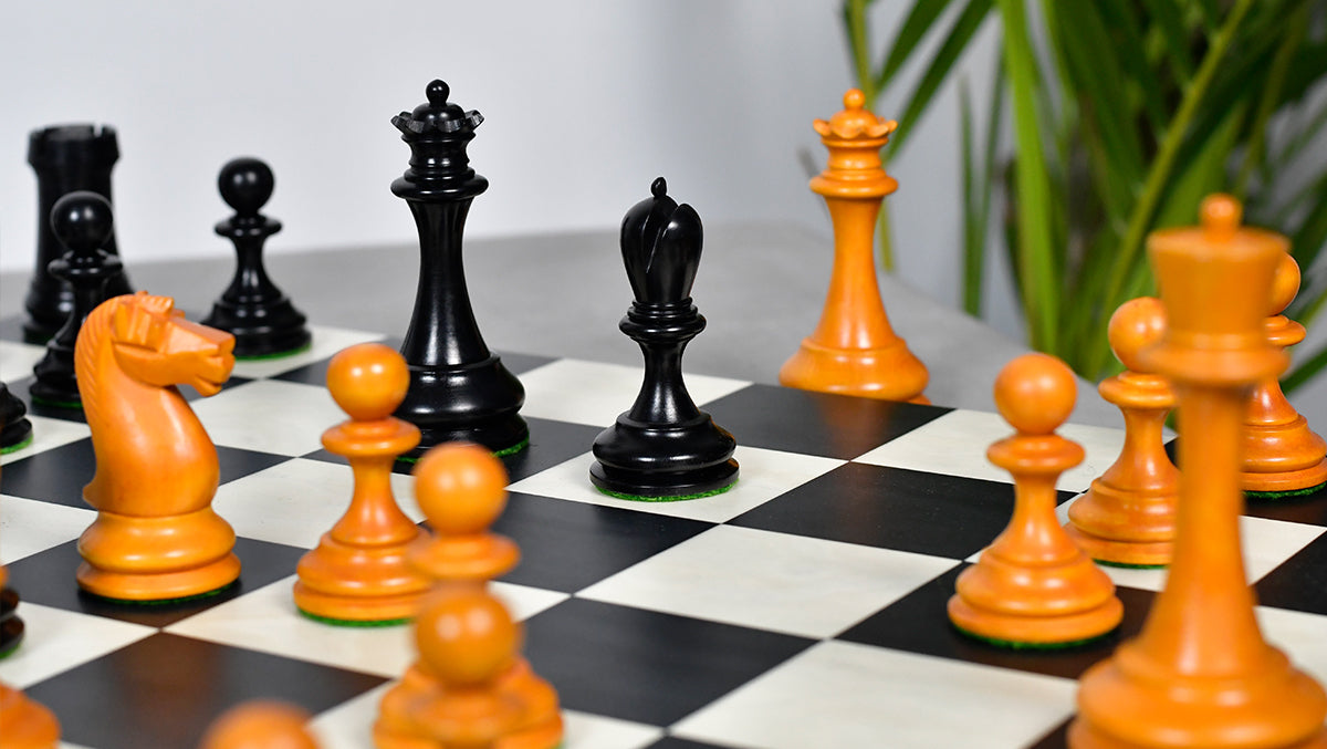 Reproduced B & Co 1860s Antique Chess Pieces in Ebony / Antiqued Box wood - 3.9" King