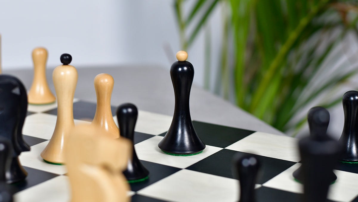 Minimalist Soviet-Style Chess Pieces In Ebonized & Boxwood - 3.7” King