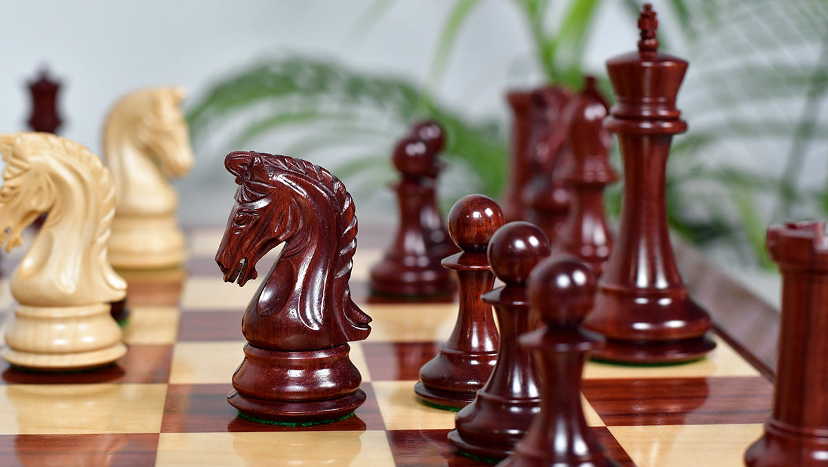 Combo Of 4.4 Inch Luxury Imperial Collector Series Artisan Chess Pieces Triple Weighted in Padauk Wood and Boxwood With Wooden Bud Rosewood / Maple Chess Board