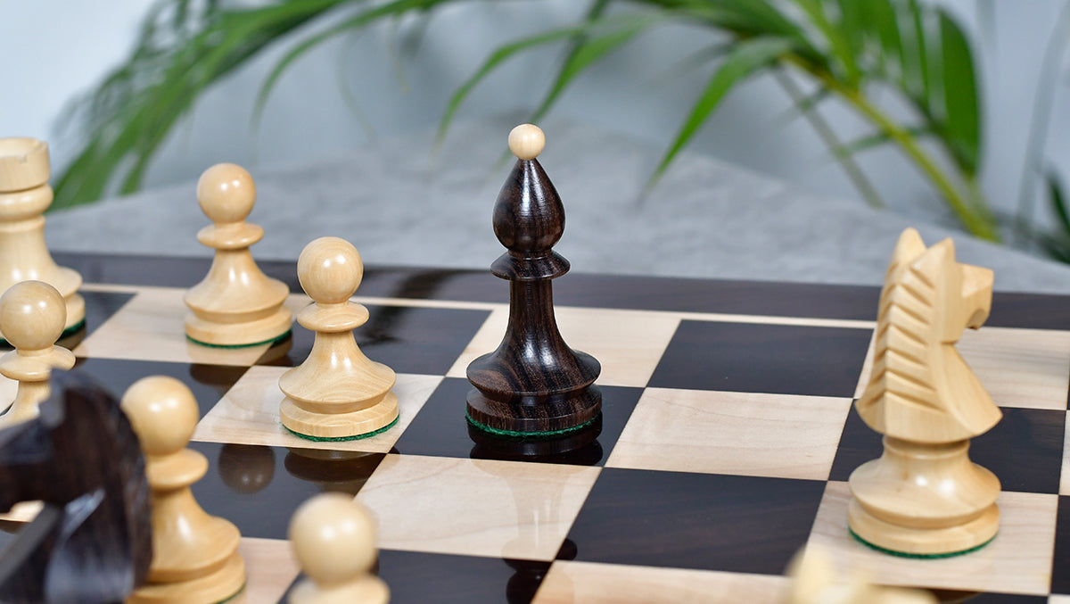 Romanian-Hungarian National Tournament Weighted Chess Pieces in Indian Rosewood & Natural Boxwood - 3.8" King