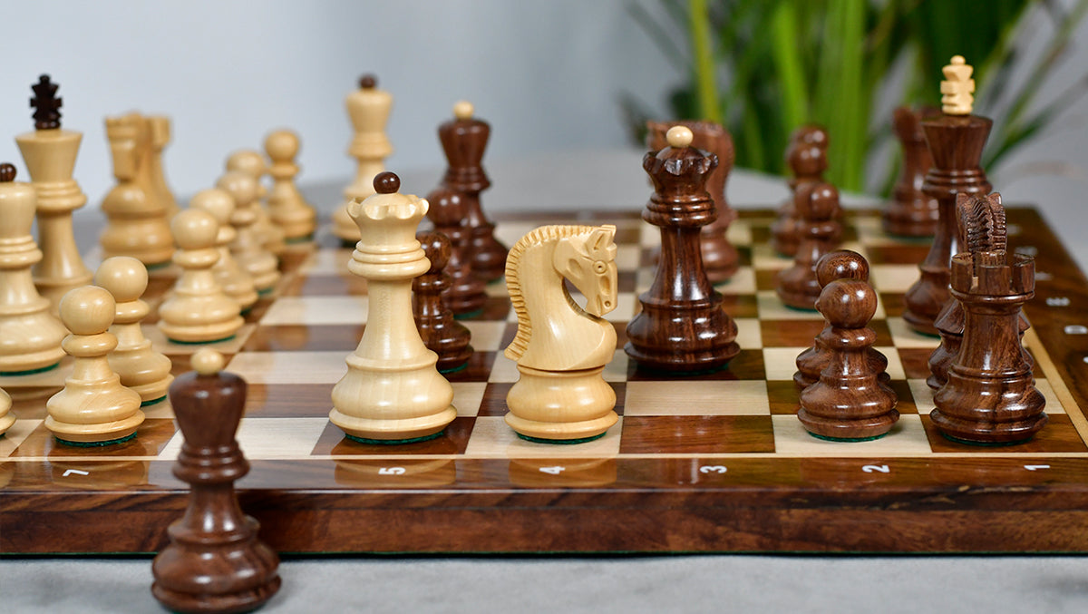 Traditional Russian Zagreb Wooden Chess Pieces in Sheesham & Natural Boxwood - 3.1" King