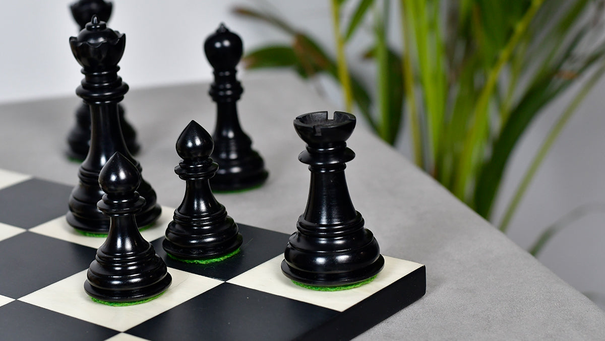 The Sher-E-Punjab Series Chess Pieces in Ebony Wood / Boxwood - 4.6" King