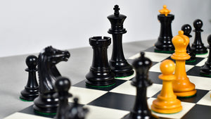 Circa 1887 Turner Teich Soviet-Staunton Style Weighted 4" Chess Pieces in Ebony & Golden Antique Boxwood - 1700 Grams Weight