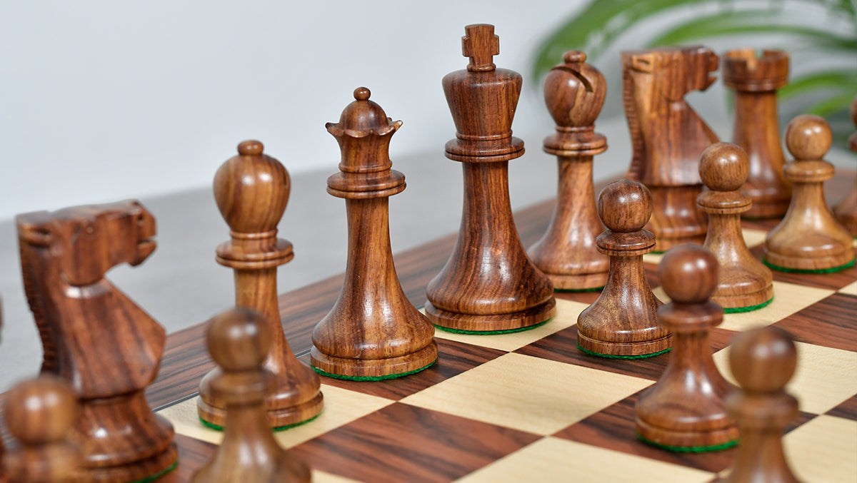 Old Vintage English Staunton Series Chess Pieces in Sheesham & Bowood - 3.8" King