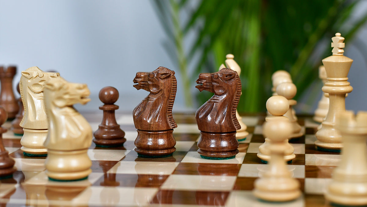 The 3.0" Stallion Weighted Staunton Chess Pieces in Sheesham Wood and Boxwood - 600 Grams Weight