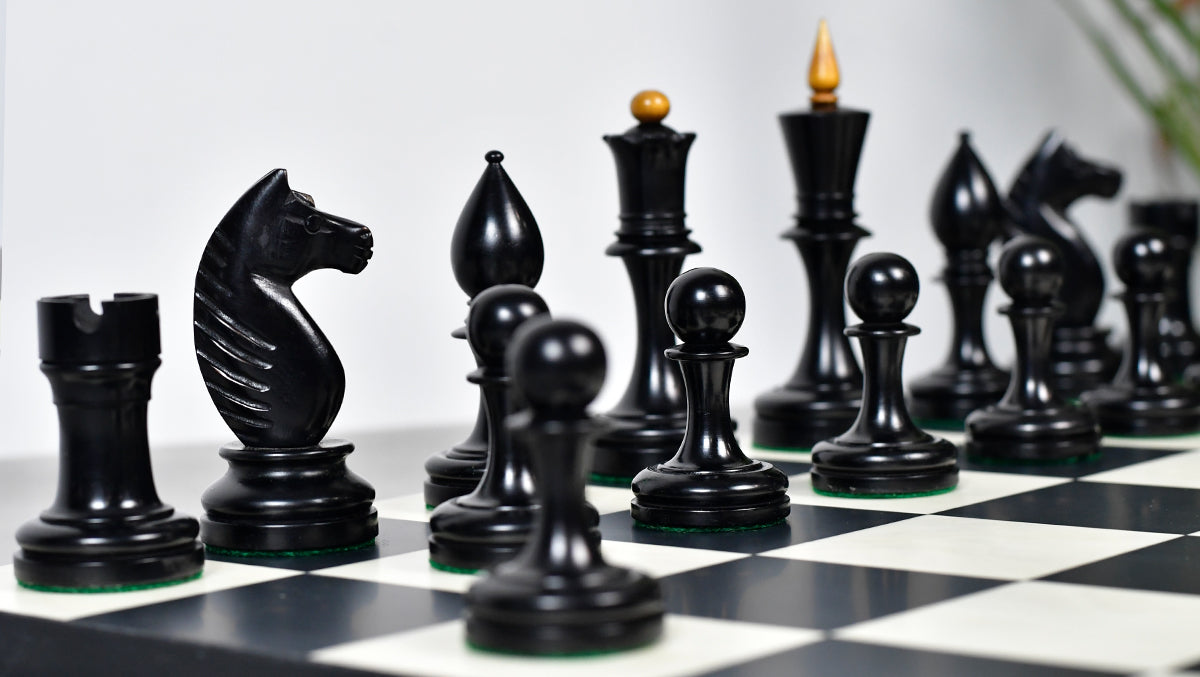 The Repro of Averbakh 1949 Moscow Chess Championship Chess Pieces in Ebonized & Antiqued Boxwood 4.20 inch King - 1130 Grams Weight