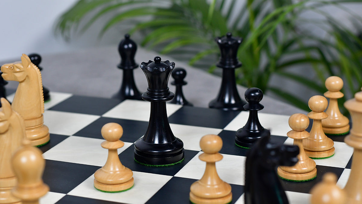 1900s' American Chess Company Reproduction Tournament Chess Set - In Ebony & Boxwood 3.8" King