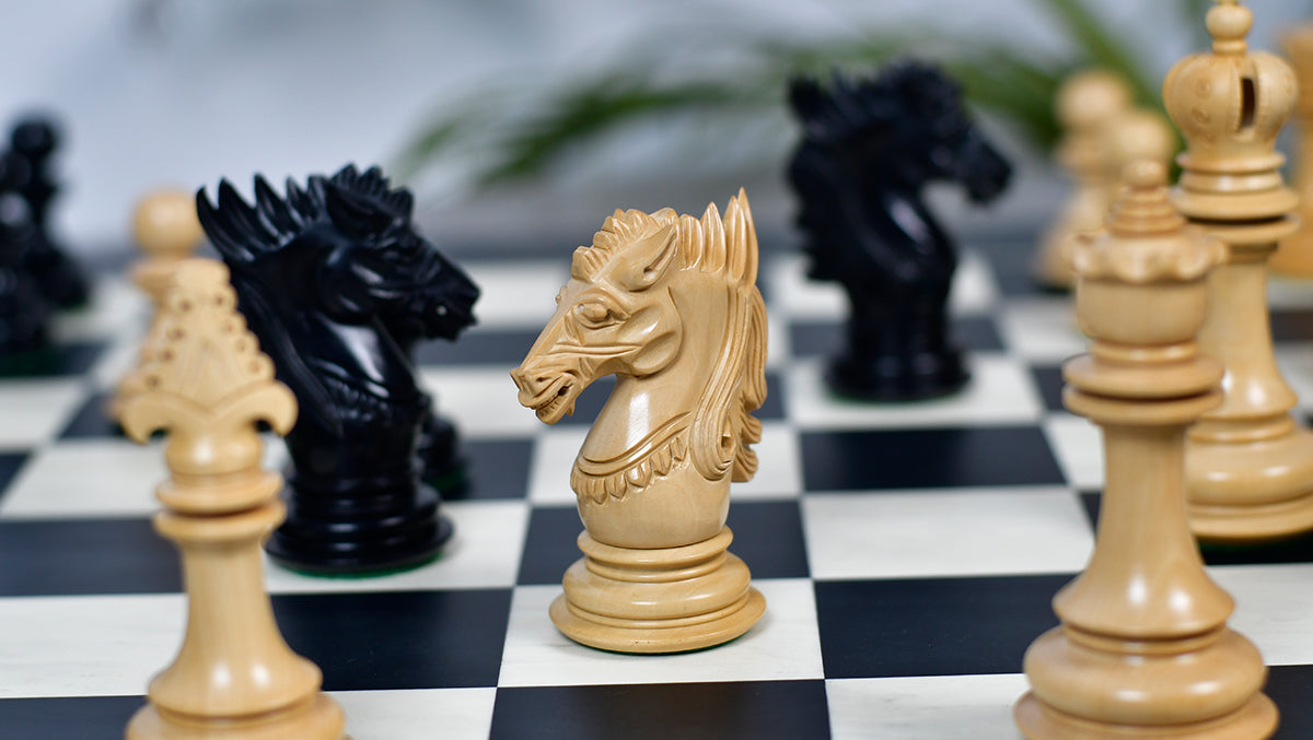 The Dragon Knight Series Wooden Chess Pieces Carved in Ebony / Boxwood - 4.7" King