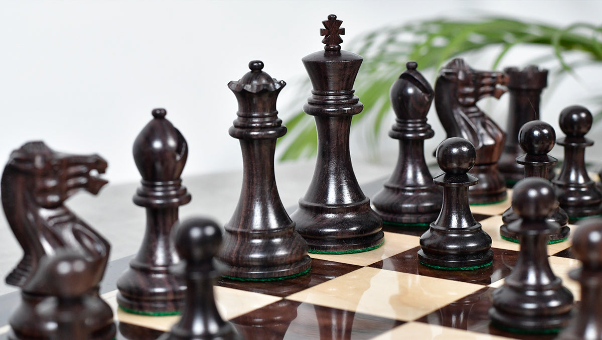 Pro Staunton Series Tournament Weighted Chess Pieces in Indian Rosewood and Boxwood - 3.8" King