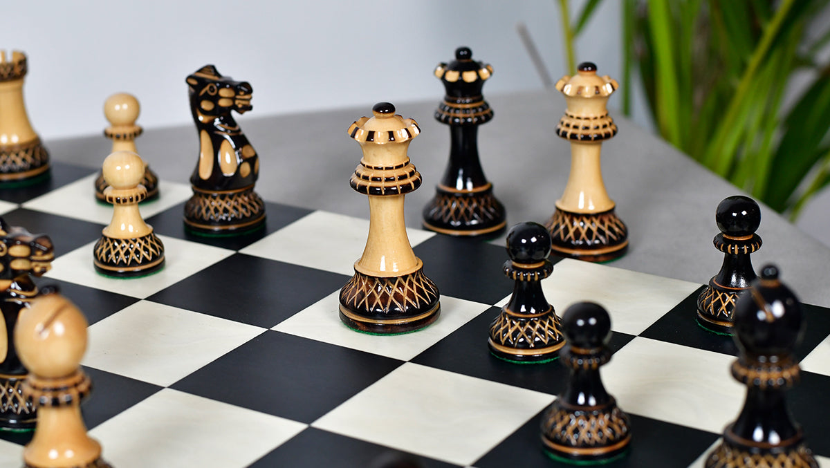 The Parker Staunton Series Lacquered Chess Pieces in Burnt Boxwood & Natural Boxwood - 3.9" King