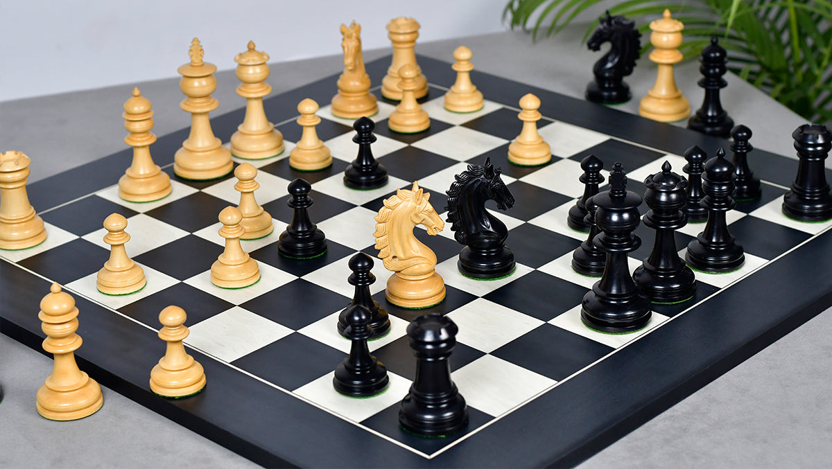 The Artisan Knight Handcrafted Luxury Wooden Chess Pieces In Ebony Wood & Natural Boxwood - 4.4" King