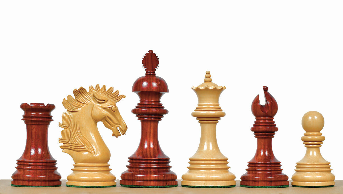 New Indian-American Luxury Series Triple Weighted Chess Pieces in Bud Rosewood(Padauk) / Boxwood Ver 2.0 - 4.4" King