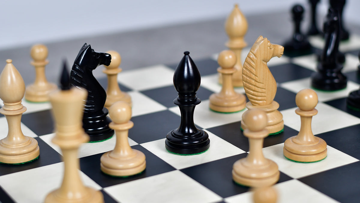 The Repro of Averbakh 1949 Moscow Chess Championship Chess Pieces in Ebonized & Boxwood 4.20 inch King - 1130 Grams Weight