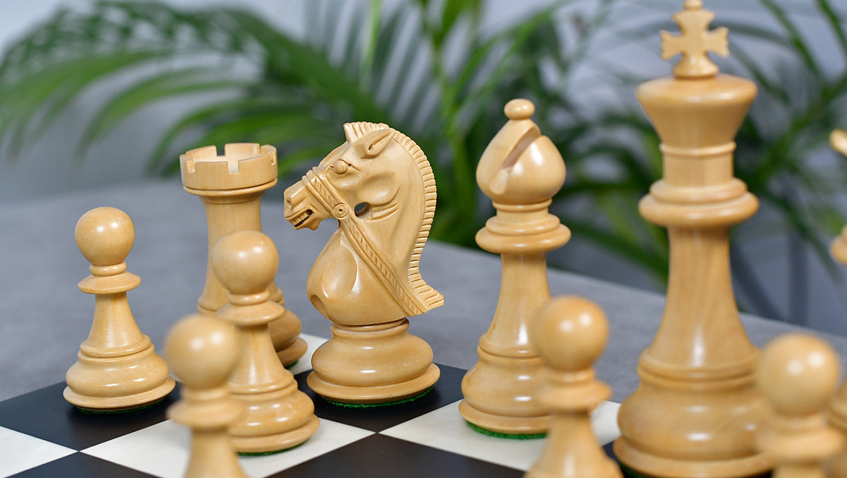 Noble Stallion Chess Set Bridle Edition in Ebony & Box Wood - 4.8" King