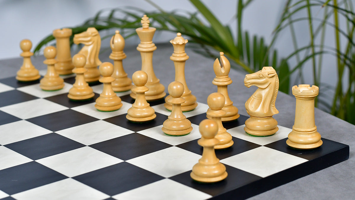The Old Romeo Staunton Series Weighted Chess Pieces in Ebony & Box Wood - 3.8" King