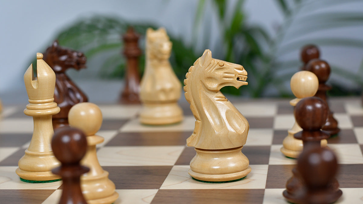 Fierce Knight (Queen's Gambit Series) Staunton Wooden Chess Pieces in Sheesham & Box Wood - 4.0" King
