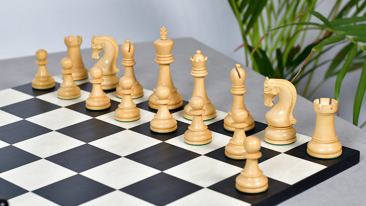 Leningrad Club-Sized Wooden Chess Pieces in Black Ebonized Wood & Boxwood- 4.0" King