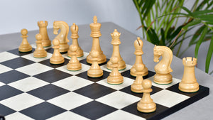 Leningrad Club-Sized Wooden Chess Pieces in Black Ebonized Wood & Boxwood- 4.0" King