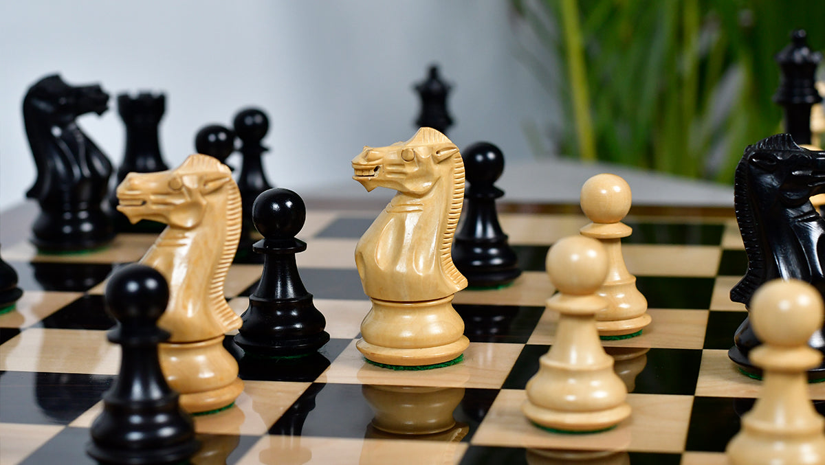 Desert Gold Staunton Series Wooden Chess Pieces in Ebonized Boxwood & Natural Boxwood - 4.0" King