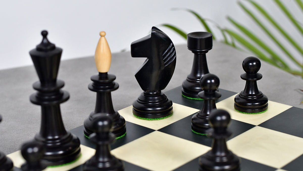 3.9" Hungarian Chess Pieces in Ebonized Boxwood & Natural Boxwood - 1300 Grams