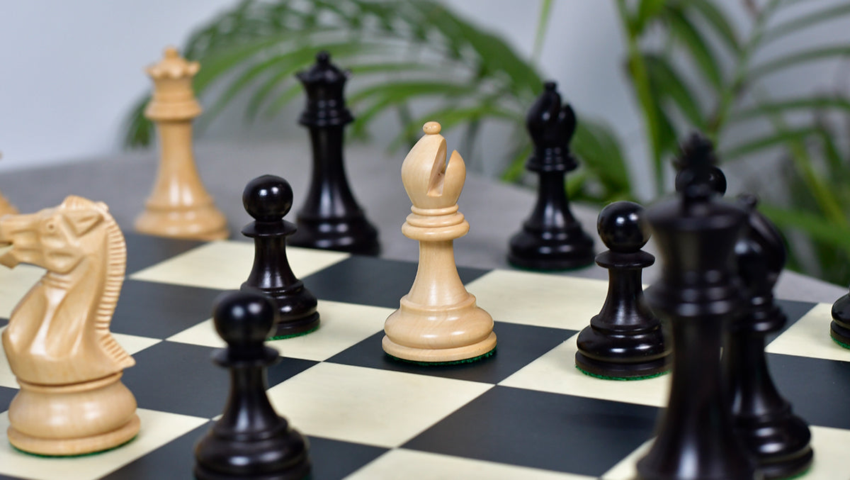 3.8" Pro Staunton Series Tournament Weighted Chess Pieces in Ebonized and Boxwood - 1264 Grams