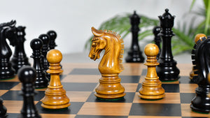 Combo Of War Admiral Antiqued Chess Pieces – 4.4" King – Handcrafted Staunton Design in Ebony Wood & Antiqued Boxwood With Wooden Black Dyed Poplar Olive Chess Board