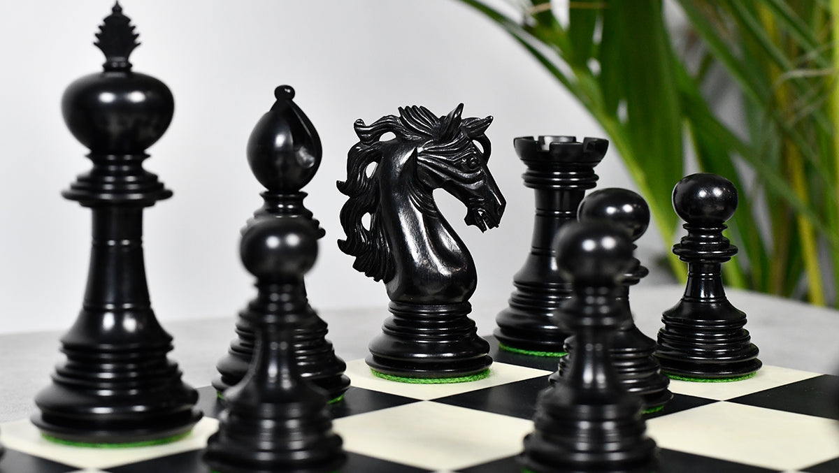 American Adios Series Luxury Chess Pieces in Distressed Boxwood & Ebony Wood - 4.4" King
