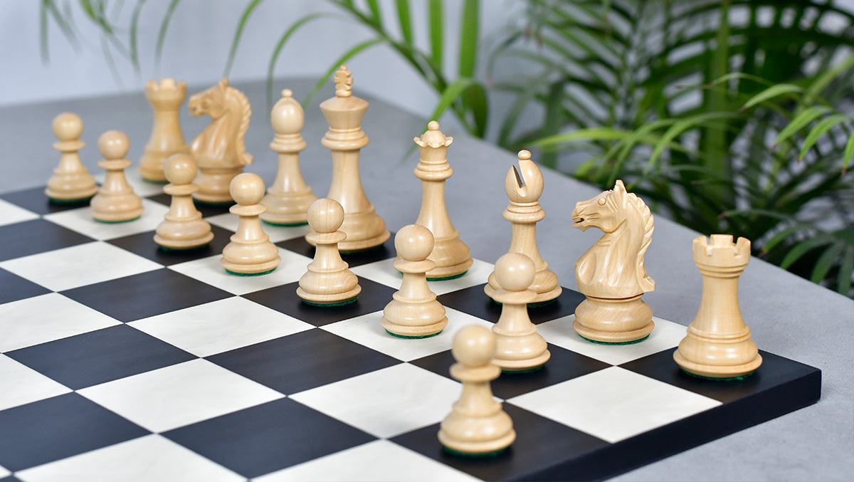 Fierce Knight (Queens's Gambit Series) Staunton Wooden Chess Pieces in Indian Ebonized Wood & Box Wood - 3.5" King
