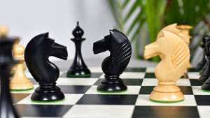 1950s' Soviet (Russian) Latvian (Queen's Gambit Series) Chess Pieces in Ebonized Boxwood & Natural Boxwood - 4.1" King