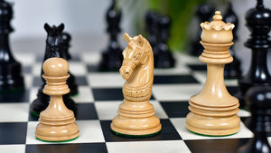 Indian Chetak II Customized Lead Weighted Luxury Chess Pieces in Ebony wood / Boxwood - 4.3" King extra Queens