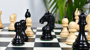 Derby Knight Staunton Pattern Weighted Chess Pieces  in Ebonized & Boxwood - 4.1" King