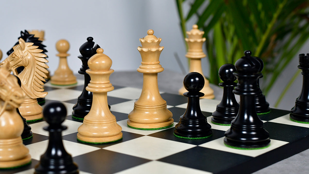 The Bridle Series Luxury Triple Weighted Chess Pieces in Ebony Wood / Boxwood - 4.2" King