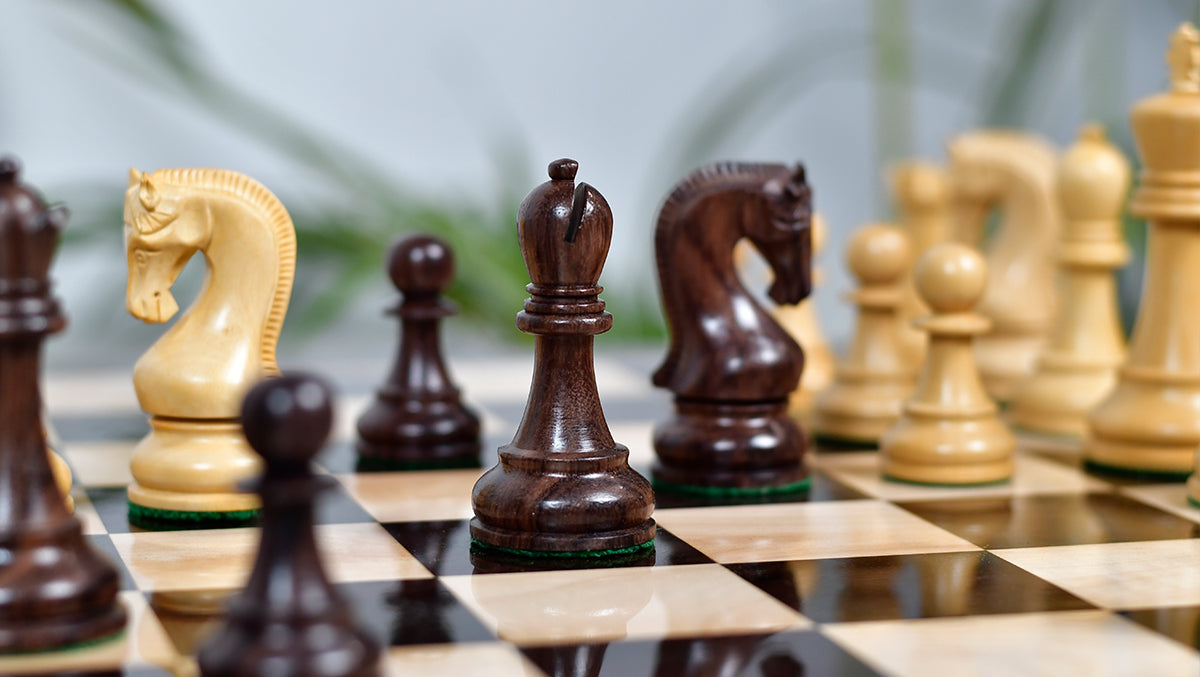 The Leningrad Club-Sized Wooden Chess Pieces in Indian Rosewood & Boxwood- 4.0" King
