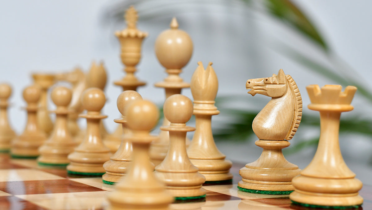 Reproduced 3.5" King Size William Hamlett Wooden Chess Pieces in Bud Rosewood / Boxwood