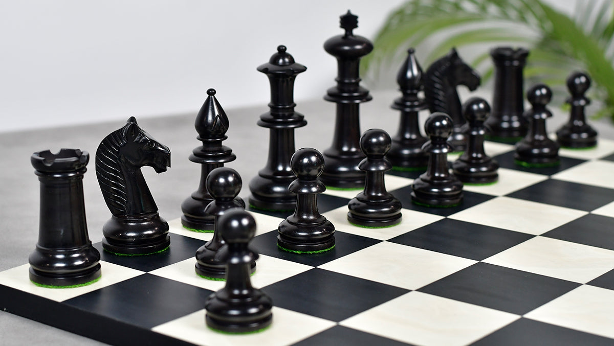 19th Century Antique Austrian Series Chess Pieces in Ebonized Boxwood & Antiqued Boxwood - 4.27" King - Colllector Chess