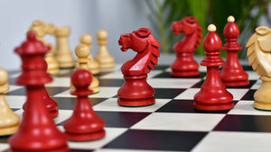 Special Edition Reproduced Vintage 1950's Circa Bohemia Staunton Series German Chess Pieces in Stained Crimson Boxwood - 3.89" King