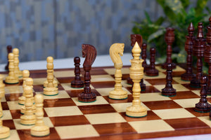 Lotus Series Blood Red Pipe Shaped Chess Pieces in Bud Rose & Box Wood - 6.14" King