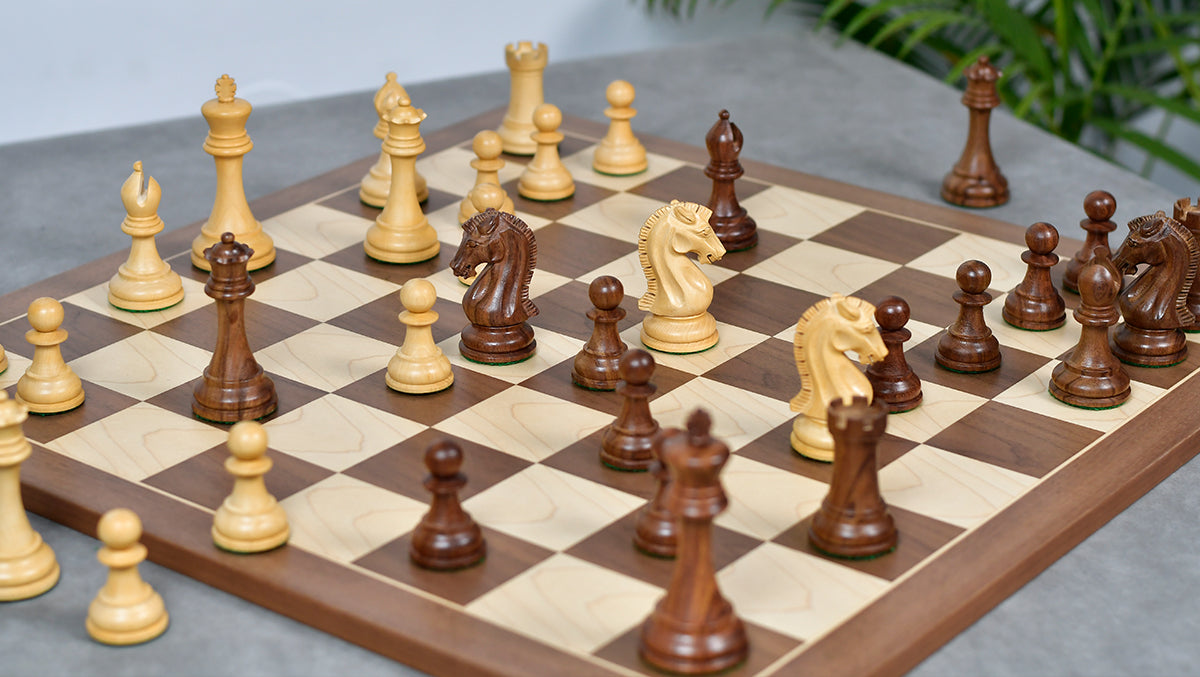 Craftsman Knight Staunton Chess Pieces in Sheesham Wood & Boxwood - 3.9" King - Best Seller
