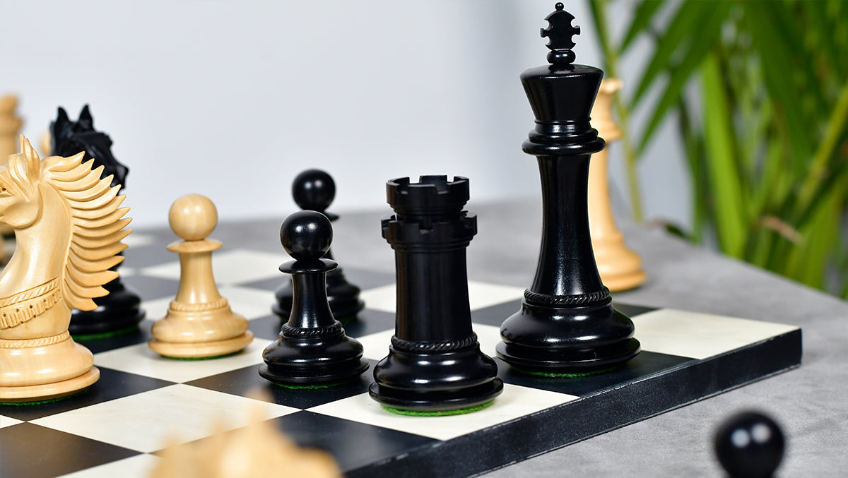 The Mustang Series Wooden Triple Weighted Chess Pieces in Ebony / Boxwood - 4.4" King