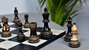 Burnt Blazed Series Handcarved Chess Pieces in Burnt Box Wood - 3.8" King - Best Seller
