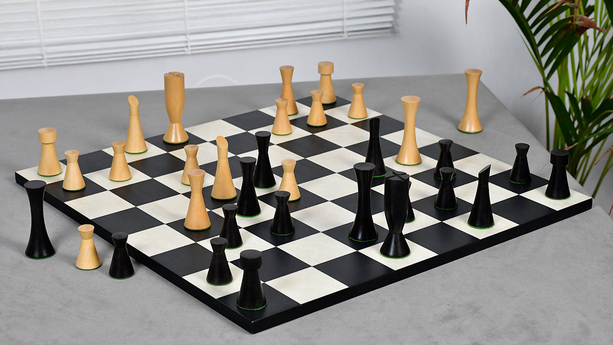 Minimalist Series Midnight Contemporary Chess Pieces in Ebonized Boxwood & Box Wood - 3.4" King