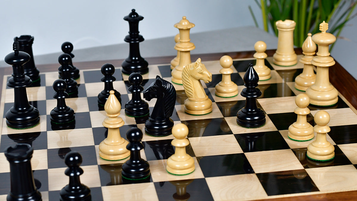 19th Century Antique Austrian Series Hand Crafted Chess Pieces in Ebonized & Boxwood - 4.2" King