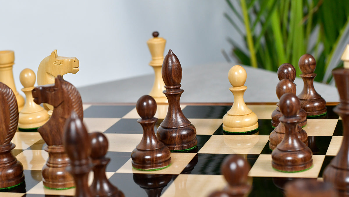 Circa 1930s "Leningrad Schoolboy" Soviet Chess Pieces 4.2 inch King in Sheesham & Boxwood - 1530 Grams