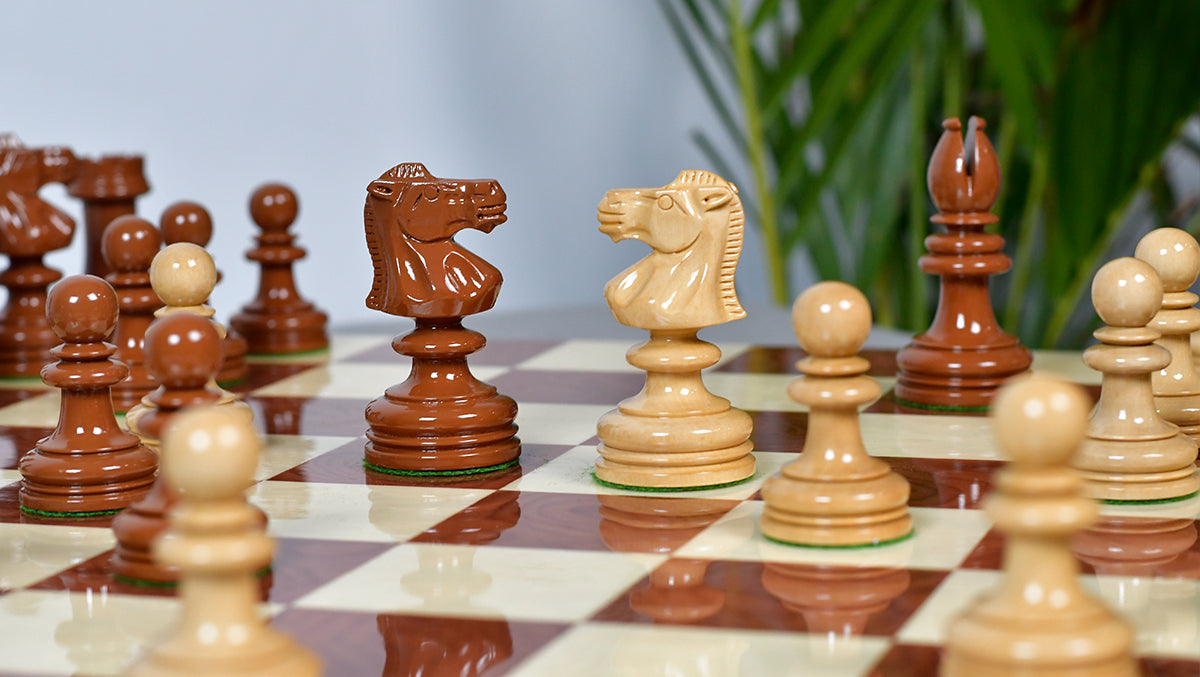 Exclusive Repro William Hallett High Class Chess Pieces in Golden Dyed & Boxwood Wood - 4.0"