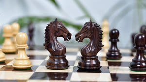 Derby Knight Staunton Weighted Chess Pieces in Rosewood & Boxwood - 4.1" King