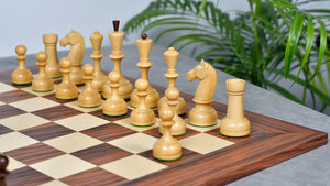 The Soviet Era 1950s' Botvinnik Tournament Weighted Chess Pieces in Sheesham & Boxwood 4.4 inch King - With Santos Palisander pr & Sycamore Chess Board