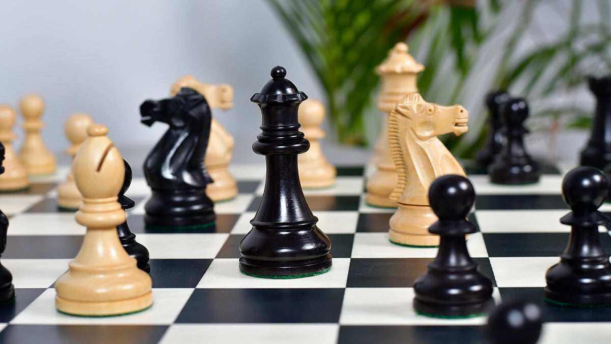 American Staunton Series Weighted Tournament Chess Pieces in Ebonized Boxwood & Boxwood - 4.1" King