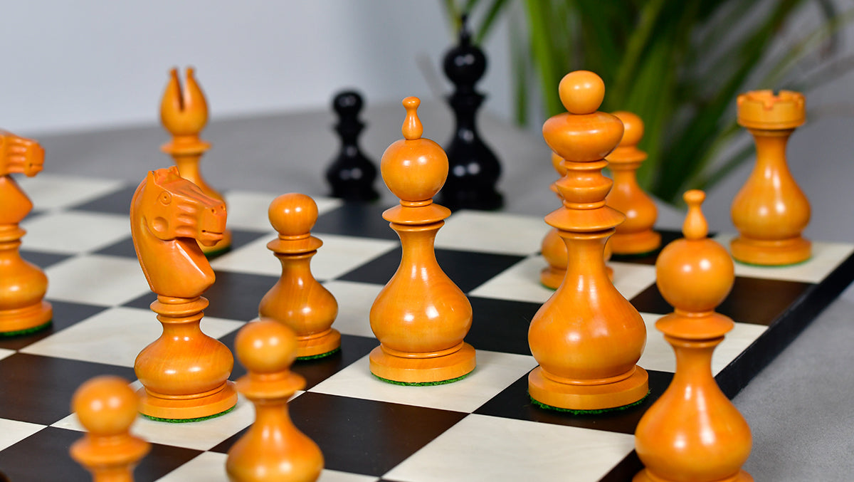 Antique Dublin Calvert Chess Pieces in Ebonized & Antiqued Boxwood 4.1" King - 850 Grams