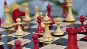 1950s' Soviet (Russian) Latvian Chess Pieces in Stained Crimson / Box Wood - 4.1" King - 1050 Grams