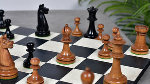1900s' American Chess Company Reproduction Tournament Chess Set -  Black Ebonized & Antiqued Boxwood 3.8" King